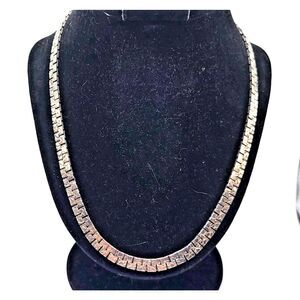Vintage Textured SilverTone Link Necklace Hammered Geometric Chain Brutalist 20"